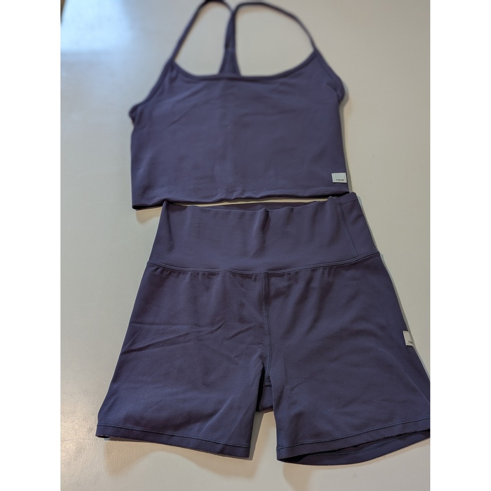 Vuori Purple Blue Yosemite Bra Tank Studio Short Set Size S EUC Matching Set - Picture 2 of 12